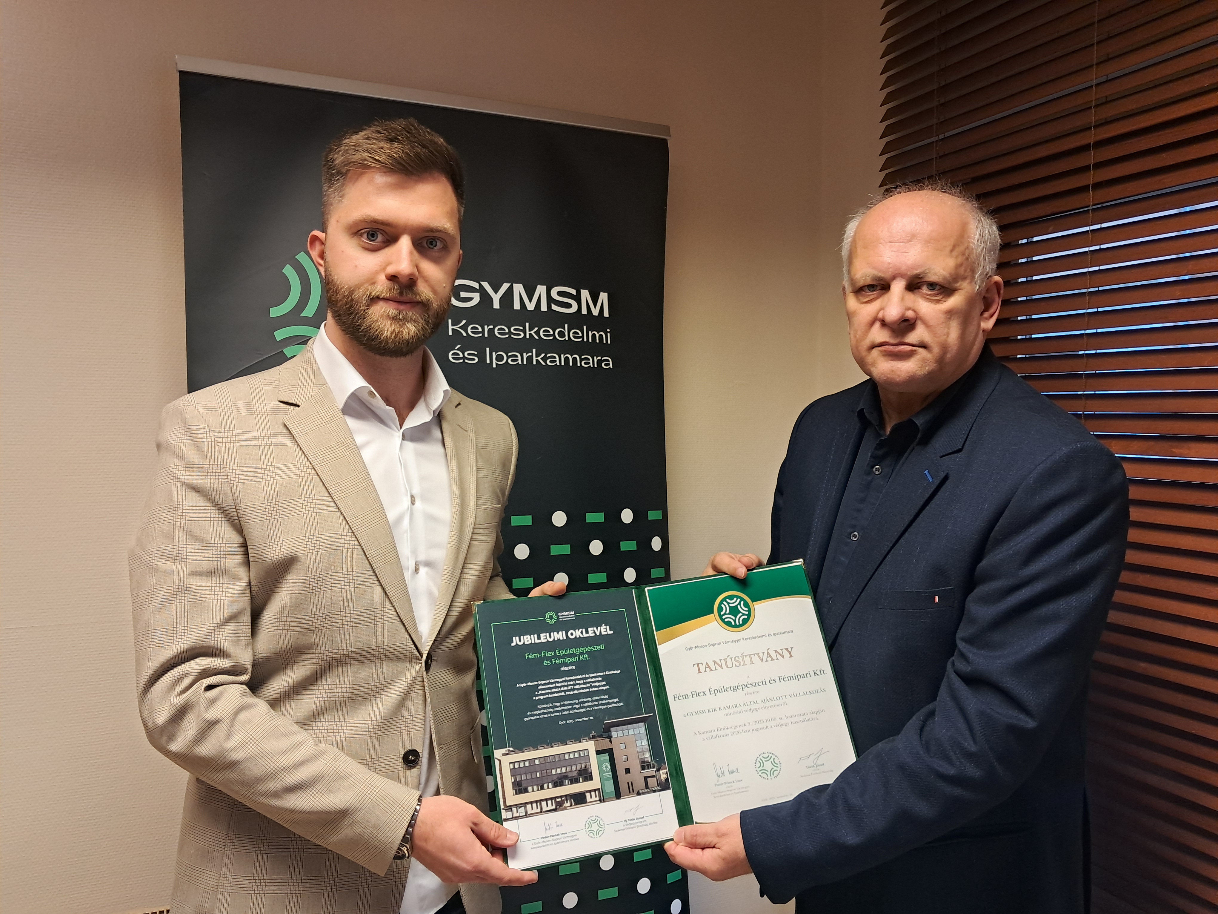 Védjegytanúsítványt adtunk át a 30 éves FÉM-FLEX Kft. részére